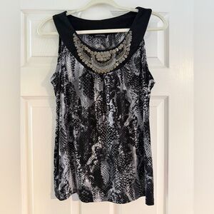 Notations Black‎ and Gray Sleeveless Blouse with Embellished Neckline